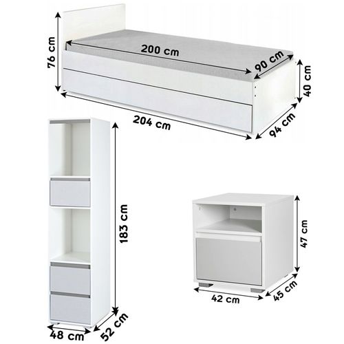 Dalia Chambre Enfant Adolescent Avec Lit, Chevet, Etagère Blanc