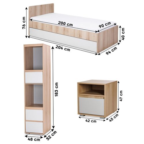Dalia Chambre Enfant Adolescent Avec Lit, Chevet, Etagère Hêtre