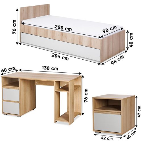 Dalia Chambre Enfant Adolescent Avec Lit, Chevet, Bureau Hêtre