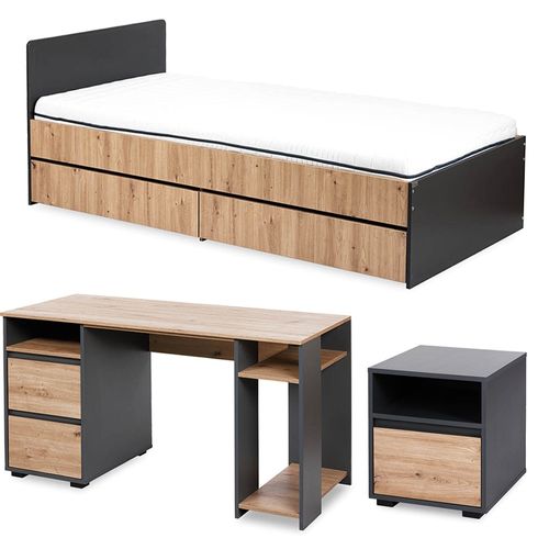 Dalia Chambre Enfant Adolescent Avec Lit, Chevet, Bureau Anthracite/chêne