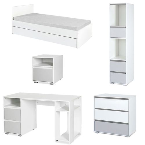 Dalia Chambre Enfant Adolescent Avec Lit, Chevet, Commode, Etagère, Bureau Blanc