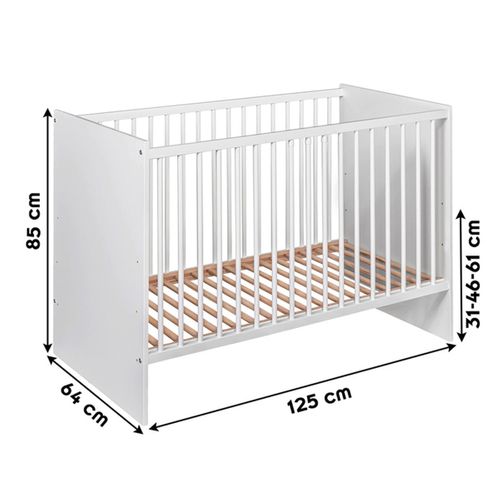 Paula Lit Bébé Évolutif à Barreaux Vernis Écologique Design Moderne    Blanc   120x60 Cm
