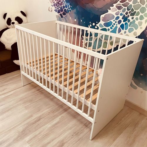 Paula Lit Bébé Évolutif à Barreaux Vernis Écologique Design Moderne    Blanc   120x60 Cm