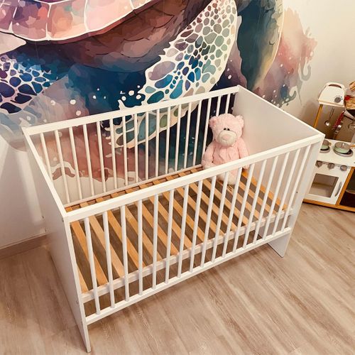 Paula Lit Bébé Évolutif à Barreaux Vernis Écologique Design Moderne    Blanc   120x60 Cm