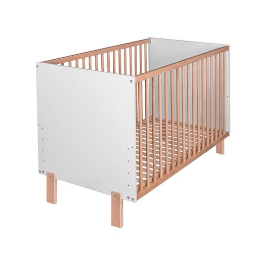 Matti Lit Bébé Évolutif à Barreaux Pieds Droits Design Moderne Blanc/bois 120x60 Cm