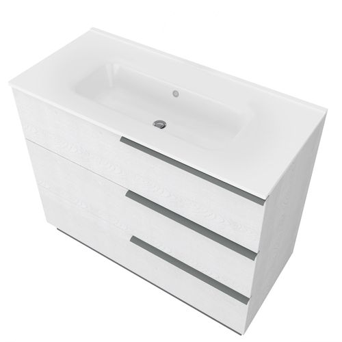 Meuble Vasque 100 Cm Encastrée Chêne Blanc Sur Pied 3 Tiroirs Oikos