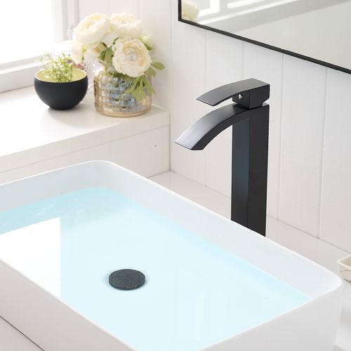 Robinet Mitigeur Bec Cascade Haut Lerio XL Chrome Noir Pour Salle De Bain