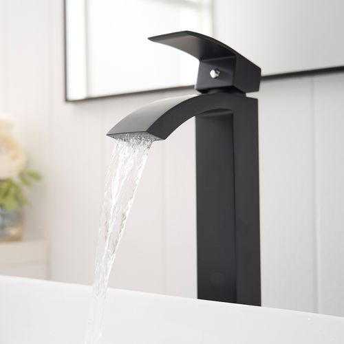 Robinet Mitigeur Bec Cascade Haut Lerio XL Chrome Noir Pour Salle De Bain