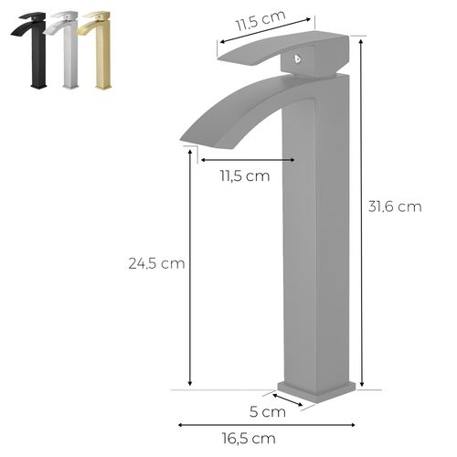 Robinet Mitigeur Bec Cascade Haut Lerio XL Chrome Noir Pour Salle De Bain