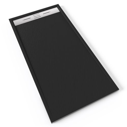 Receveur De Douche Hiemal Inox 80 X 160 Cm Résine Noir Aspect Ardoise + Bonde Inox Incluse