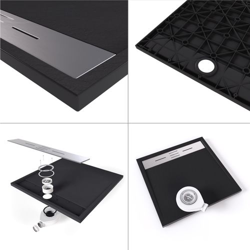 Receveur De Douche Hiemal Inox 90 X 150 Cm Résine Noir Aspect Ardoise + Bonde Inox Incluse