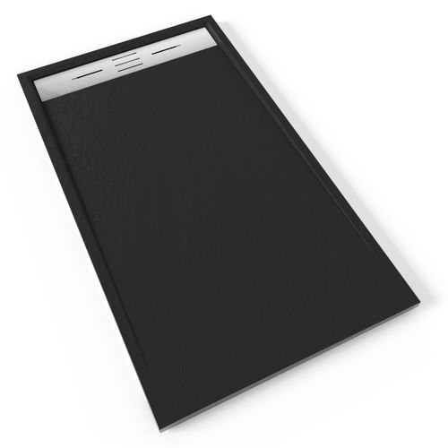 Receveur De Douche Hiemal Inox 80 X 140 Cm Résine Noir Aspect Ardoise + Bonde Inox Incluse