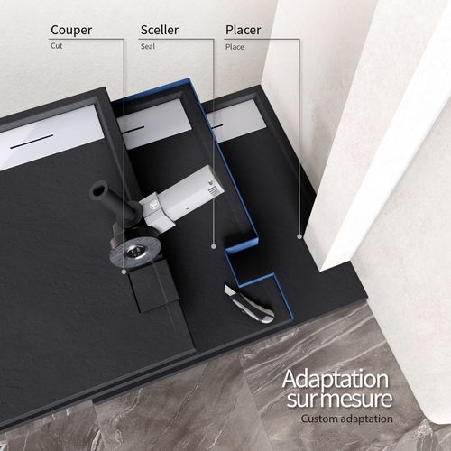 Receveur De Douche Hiemal Inox 80 X 140 Cm Résine Noir Aspect Ardoise + Bonde Inox Incluse