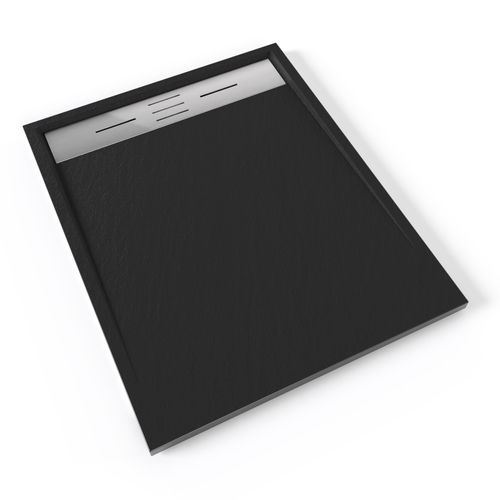 Receveur De Douche Hiemal Inox 80 X 100 Cm Résine Noir Aspect Ardoise + Bonde Inox Incluse