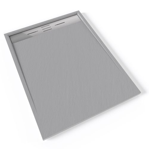 Receveur De Douche Hiemal Inox 90 X 120 Cm Résine Gris Aspect Ardoise + Bonde Inox Incluse
