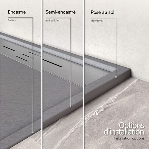 Receveur De Douche Hiemal Inox 100 X 100 Cm Résine Gris Aspect Ardoise + Bonde Inox Incluse