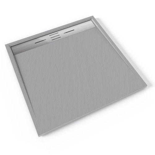 Receveur De Douche Hiemal Inox 100 X 100 Cm Résine Gris Aspect Ardoise + Bonde Inox Incluse