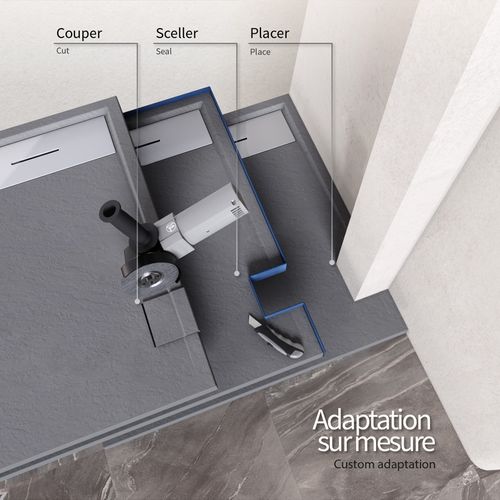 Receveur De Douche Hiemal Inox 100 X 100 Cm Résine Gris Aspect Ardoise + Bonde Inox Incluse