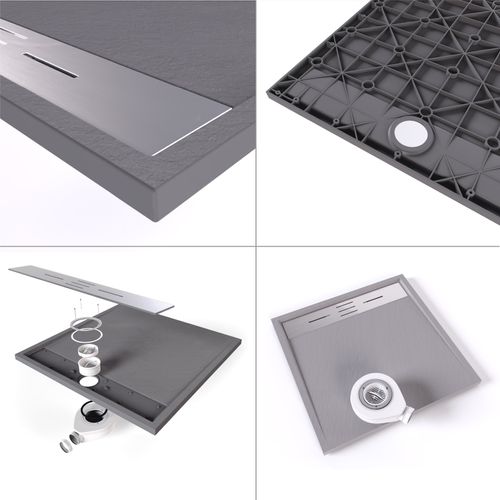 Receveur De Douche Hiemal Inox 90 X 90 Cm Résine Gris Aspect Ardoise + Bonde Inox Incluse