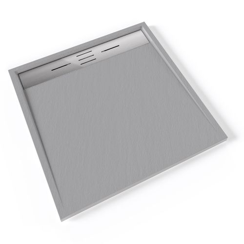 Receveur De Douche Hiemal Inox 90 X 90 Cm Résine Gris Aspect Ardoise + Bonde Inox Incluse