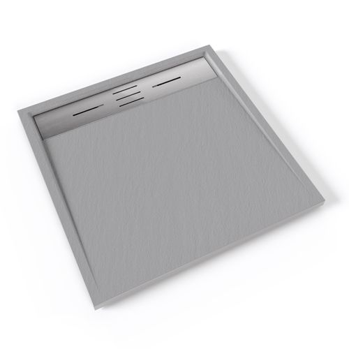 Receveur De Douche Hiemal Inox 80 X 80 Cm Résine Gris Aspect Ardoise + Bonde Inox Incluse