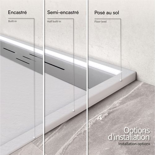 Receveur De Douche Hiemal Inox 90 X 170 Cm Résine Blanc Aspect Ardoise + Bonde Inox Incluse