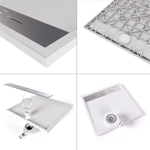 Receveur De Douche Hiemal Inox 80 X 160 Cm Résine Blanc Aspect Ardoise + Bonde Inox Incluse