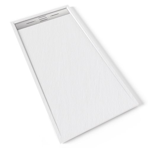 Receveur De Douche Hiemal Inox 80 X 160 Cm Résine Blanc Aspect Ardoise + Bonde Inox Incluse