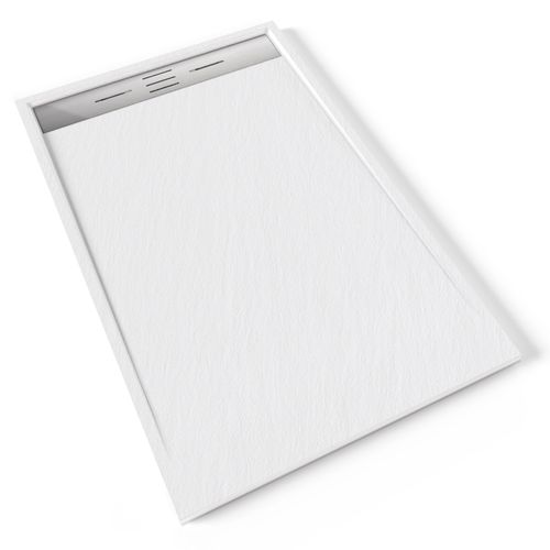Receveur De Douche Hiemal Inox 90 X 140 Cm Résine Blanc Aspect Ardoise + Bonde Inox Incluse