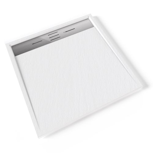 Receveur De Douche Hiemal Inox 90 X 90 Cm Résine Blanc Aspect Ardoise + Bonde Inox Incluse