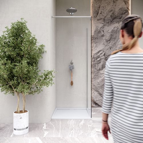 Receveur De Douche Hiemal Inox 90 X 90 Cm Résine Blanc Aspect Ardoise + Bonde Inox Incluse