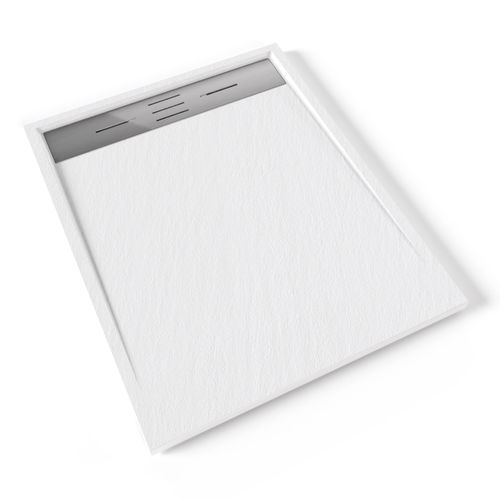 Receveur De Douche Hiemal Inox 80 X 100 Cm Résine Blanc Aspect Ardoise + Bonde Inox Incluse