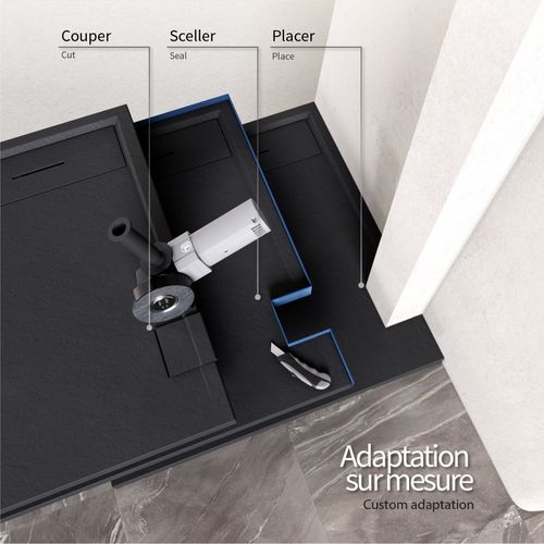 Receveur De Douche Hiemal 90 X 150 Cm Résine Noir Aspect Ardoise + Bonde Incluse