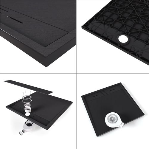 Receveur De Douche Hiemal 70 X 120 Cm Résine Noir Aspect Ardoise + Bonde Incluse