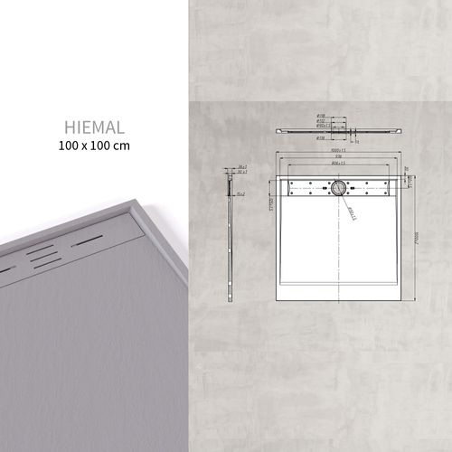 Receveur De Douche Hiemal 100 X 100 Cm Résine Gris Aspect Ardoise + Bonde Incluse