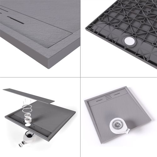 Receveur De Douche Hiemal 70 X 90 Cm Résine Gris Aspect Ardoise + Bonde Incluse