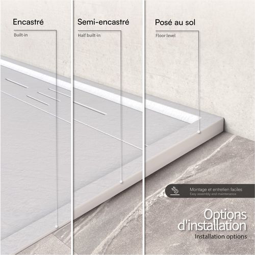 Receveur De Douche Hiemal 80 X 160 Cm Résine Blanc Aspect Ardoise + Bonde Incluse