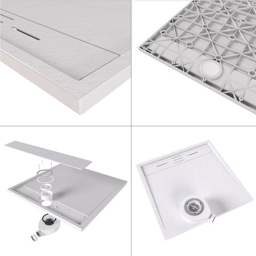 Receveur De Douche Hiemal 70 X 150 Cm Résine Blanc Aspect Ardoise + Bonde Incluse