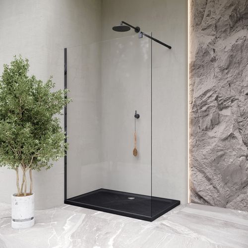 Receveur De Douche Shimmer Stone 80 X 120 Cm Acrylique Noir Effet Pierre + Bonde Et Siphon Inclus