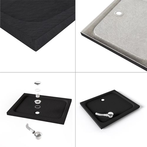 Receveur De Douche Shimmer Stone 90 X 90 Cm Acrylique Noir Effet Pierre + Bonde Et Siphon Inclus