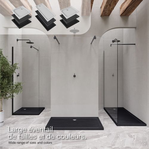 Receveur De Douche Shimmer Stone 90 X 90 Cm Acrylique Noir Effet Pierre + Bonde Et Siphon Inclus