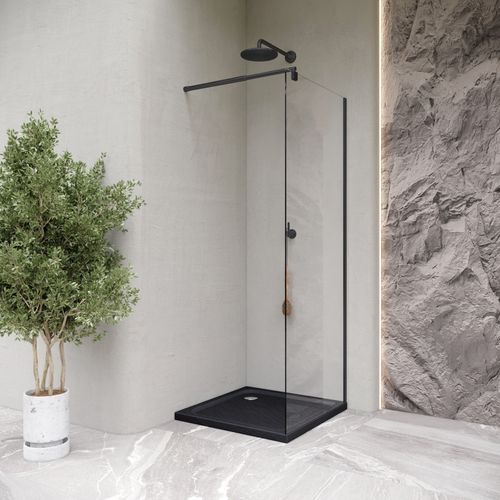 Receveur De Douche Shimmer Stone 85 X 85 Cm Acrylique Noir Effet Pierre + Bonde Et Siphon Inclus