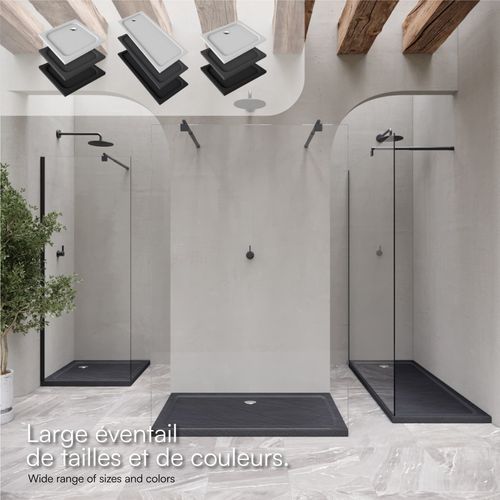 Receveur De Douche Shimmer Stone 90 X 120 Cm Acrylique Gris Effet Pierre + Bonde Et Siphon Inclus