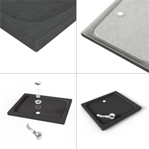 Receveur De Douche Shimmer Stone 80 X 120 Cm Acrylique Gris Effet Pierre + Bonde Et Siphon Inclus