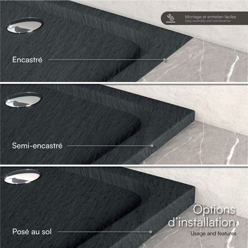 Receveur De Douche Shimmer Stone 85 X 85 Cm Acrylique Gris Effet Pierre + Bonde Et Siphon Inclus