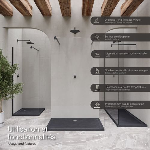 Receveur De Douche Shimmer Stone 85 X 85 Cm Acrylique Gris Effet Pierre + Bonde Et Siphon Inclus