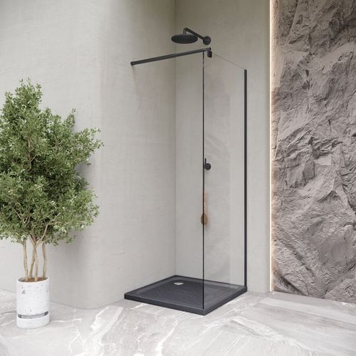 Receveur De Douche Shimmer Stone 80 X 80 Cm Acrylique Gris Effet Pierre + Bonde Et Siphon Inclus