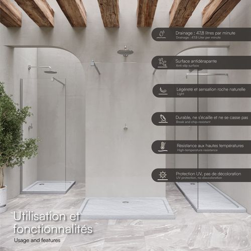 Receveur De Douche Shimmer Stone 100 X 120 Cm Acrylique Blanc Effet Pierre + Bonde Et Siphon Inclus