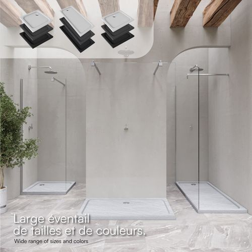 Receveur De Douche Shimmer Stone 100 X 120 Cm Acrylique Blanc Effet Pierre + Bonde Et Siphon Inclus