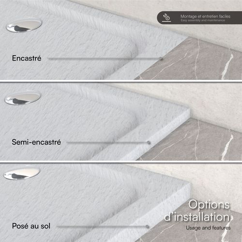 Receveur De Douche Shimmer Stone 85 X 85 Cm Acrylique Blanc Effet Pierre + Bonde Et Siphon Inclus